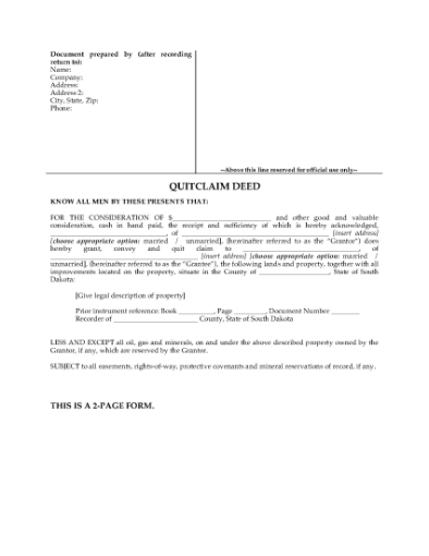 Picture of South Dakota Quitclaim Deed