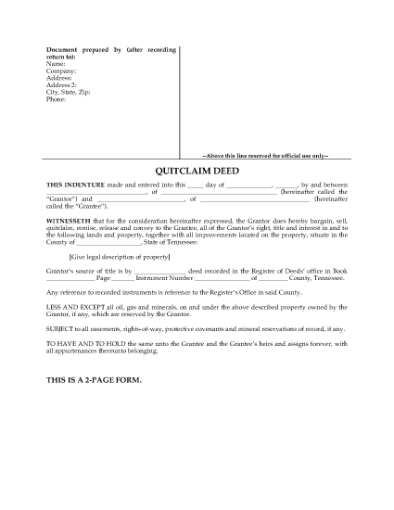 Picture of Tennessee Quitclaim Deed