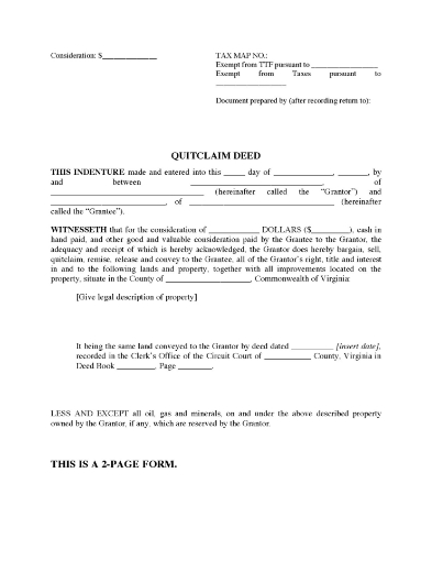 Virginia Quitclaim Deed