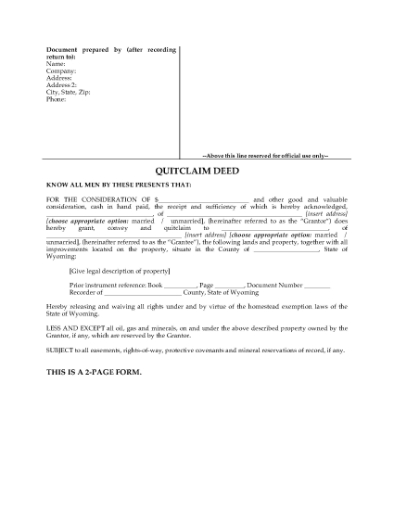 Picture of Wyoming Quitclaim Deed
