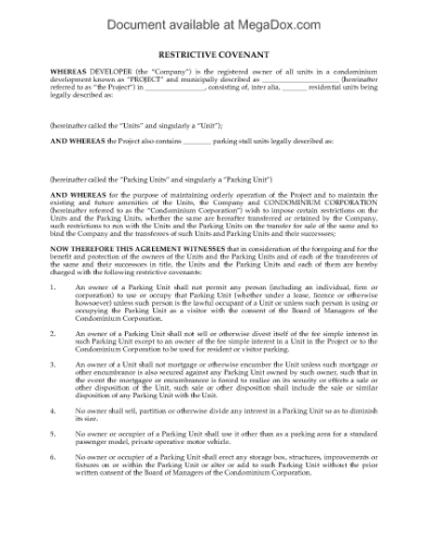 Picture of Restrictive Covenant for Condo Parking Units | Canada