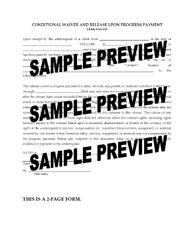 Arkansas Conditional Lien Waiver and Release - Progress