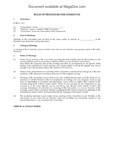 Rules of Procedure for Committee Meetings