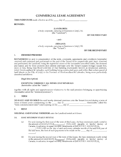 Picture of Newfoundland Commercial Triple Net Lease Agreement