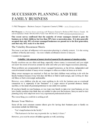 Succession Planning and the Family Business