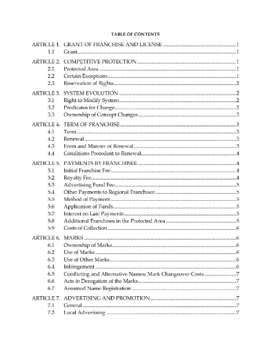 USA Franchise Agreement with Regional Subfranchisor