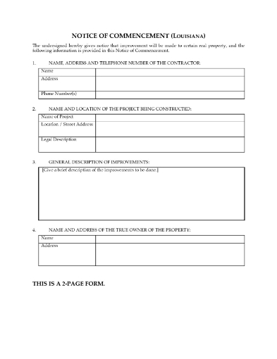 Louisiana Notice of Commencement