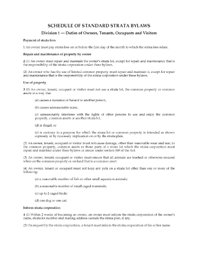 British Columbia Standard Strata Bylaws