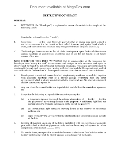 Picture of Restrictive Covenant on Subdivision Lots | Canada