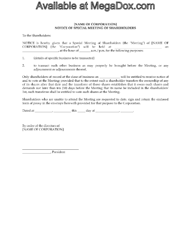 Canada Special Shareholder Meeting Forms