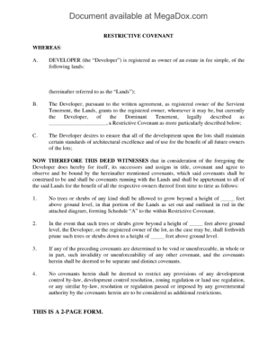 Picture of Restrictive Covenant for Trees and Shrubs | Canada