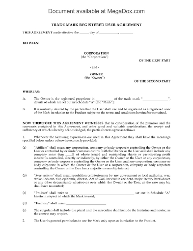 Trade Mark Registered User Agreement