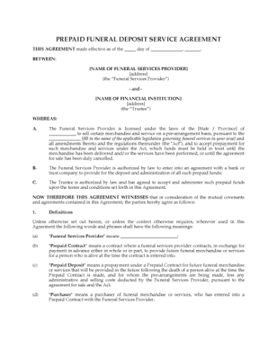 Picture of Prepaid Funeral Deposit Agreement