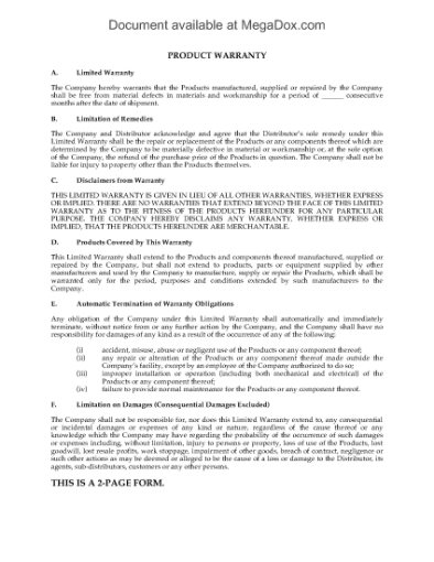 Picture of Limited Product Warranty