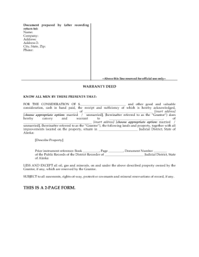 Picture of Alaska General Warranty Deed Form