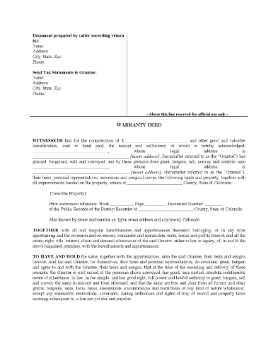 Colorado Warranty Deed Form