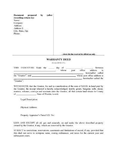 Florida General Warranty Deed Form