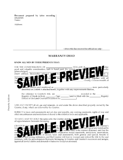 Massachusetts Warranty Deed Form