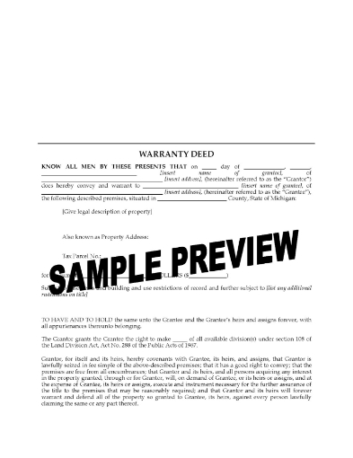 Michigan Warranty Deed Form