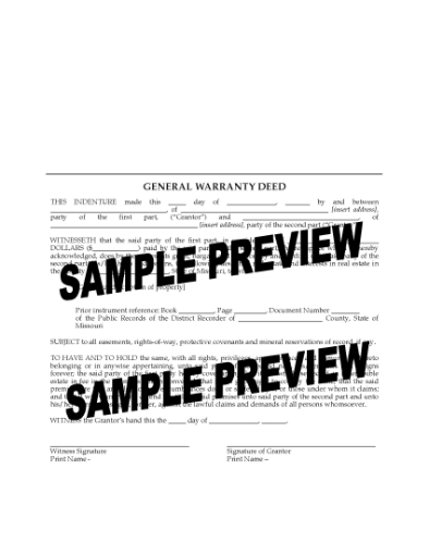 Picture of Missouri Warranty Deed Form