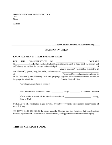 Utah Warranty Deed Form