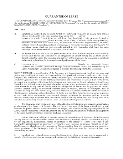California Guarantee of Commercial Lease