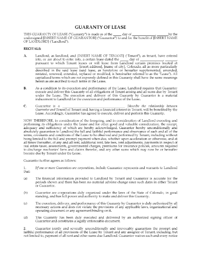 Colorado Guaranty of Commercial Lease
