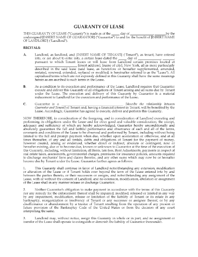 New York Guaranty of Commercial Lease