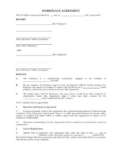 Australia Workplace Agreement form