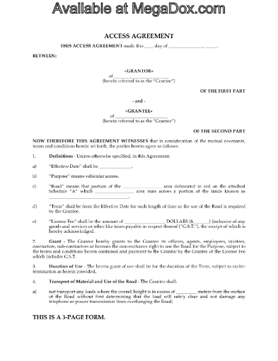 Canada Road Use Access Agreement