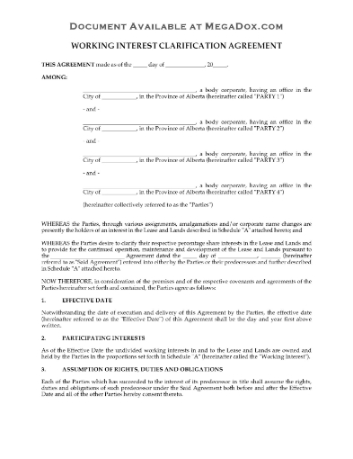 Alberta Working Interest Clarification Agreement