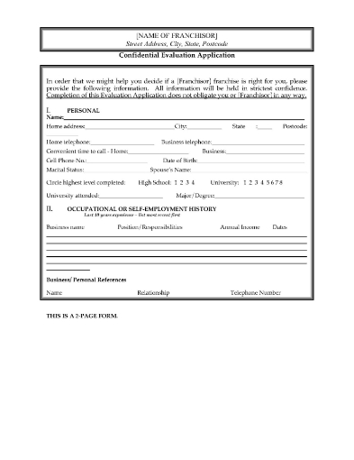 Australia Franchisee Evaluation and Application Form