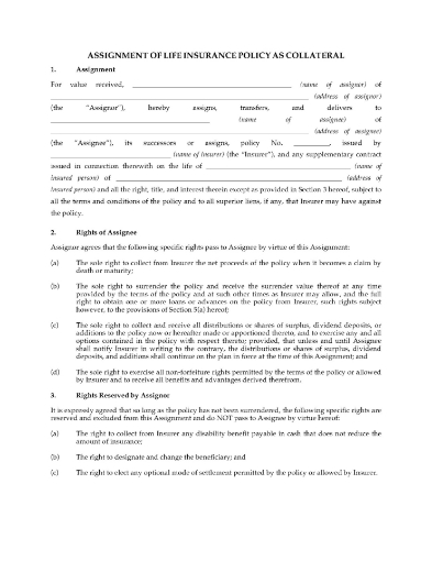 Assignment of Life Insurance Policy as Collateral
