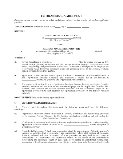 Picture of Co-Branding Agreement | Canada