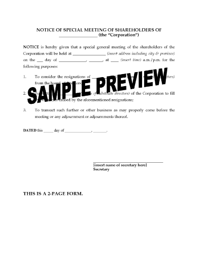 Canada Shareholder Meeting Forms to Fill Vacancy on Board