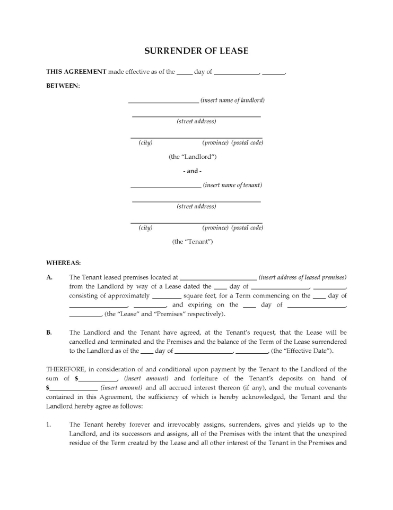 Canada Surrender of Commercial Lease