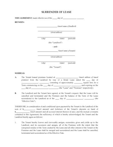Picture of Australia Surrender of Commercial or Retail Lease