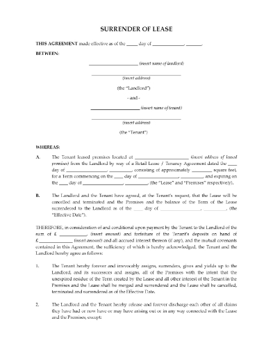 UK Surrender of Business Lease
