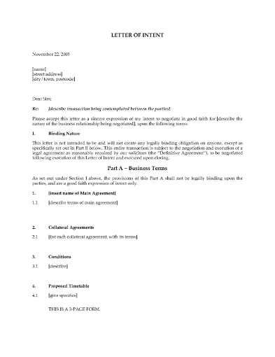 New Zealand Letter of Intent Template