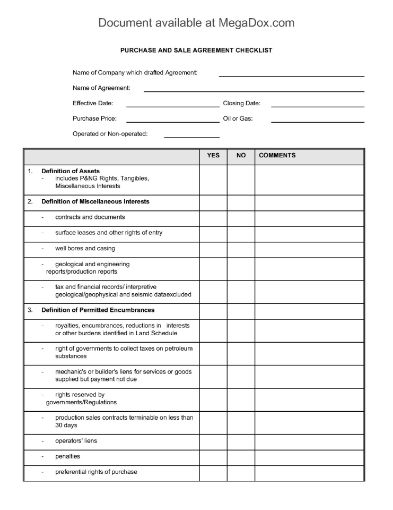 Picture of Alberta Checklist for Oil and Gas Purchase and Sale Agreement