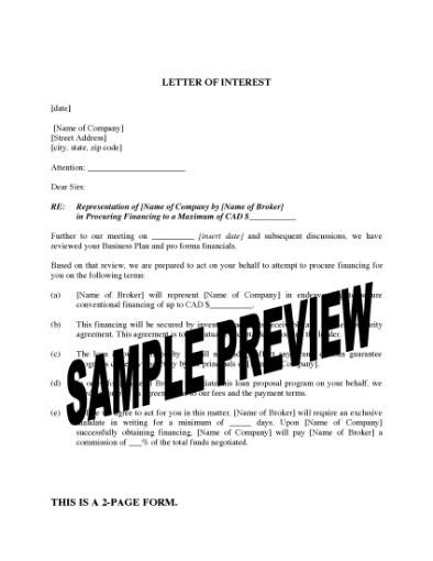 Picture of Letter of Interest / Loan Proposal from Broker