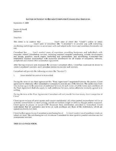 Letter of Intent for Computer Consulting Services