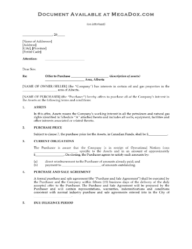 Picture of Alberta Offer to Purchase Oil and Gas Working Interest