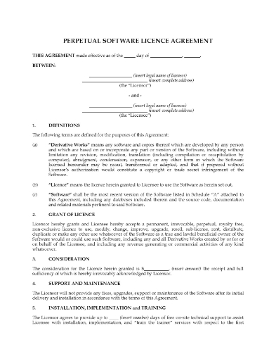 Canada Perpetual Software Licence Form