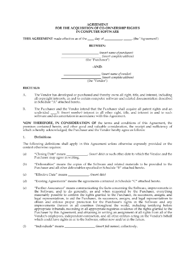 Canada Acquisition Agreement for Co-Ownership of Software