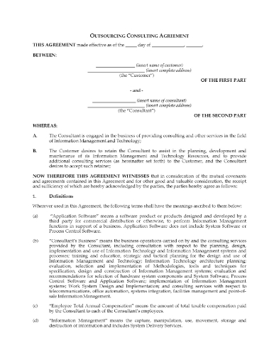 Canada IT Outsourcing Consulting Agreement