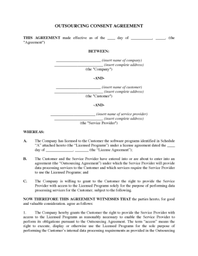 Picture of Outsourcing Consent Agreement | Canada