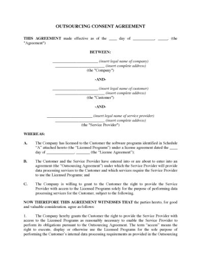 Picture of Outsourcing Consent Agreement | USA