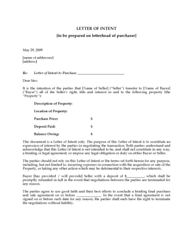 Picture of Letter of Intent to Purchase Fixture | USA