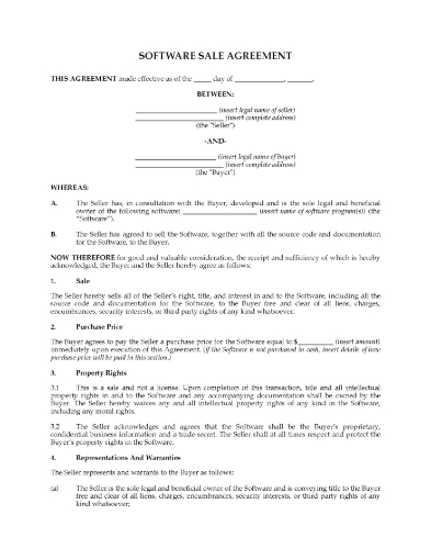 USA Sale Agreement for Interest in Software